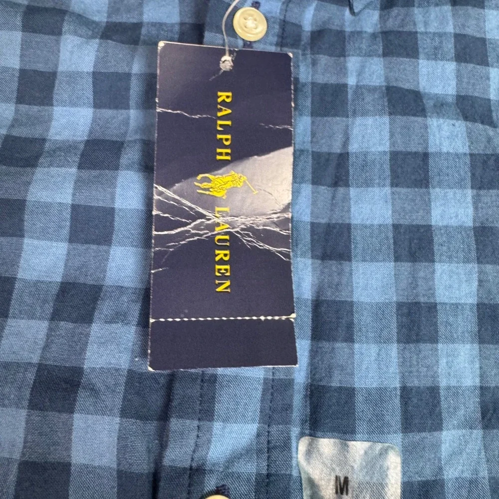 NWT Ralph Lauren Kids Boys M 10-12 Blue Gingham‎ Short Sleeve Button Down Shirt